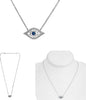 .18CT DIAMOND & AAA SAPPHIRE 14K WHITE GOLD 3D ROUND LUCKY EVIL EYE FUN NECKLACE