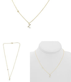 .08CT DIAMOND 14KT YELLOW GOLD 3D INITIAL Z SOLITAIRE BY THE YARD FUN NECKLACE
