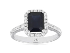 2.30CT DIAMOND & AAA SAPPHIRE 14KT WHITE GOLD EMERALD CUT HALO ENGAGEMENT RING