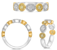 .88CT WHITE & FANCY YELLOW DIAMOND 18K TWO TONE GOLD & PLATINUM MULTI SHAPE RING