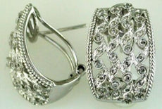 WIDE .36CT DIAMOND 14KT WHITE GOLD MULTI LEAF FILIGREE CLIP ON HANGING EARRINGS