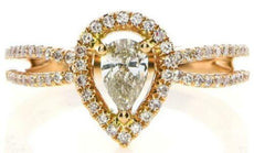 .58CT PINK & CANARY DIAMOND 18KT ROSE GOLD 3D ROUND & PEAR SHAPE ENGAGEMENT RING