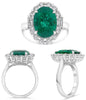 ESTATE LARGE 6.68CT DIAMOND & AAA EMERALD PLATINUM OVAL ROUND & EMERALD CUT RING