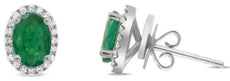 3.25CT DIAMOND & AAA EMERALD 18KT WHITE GOLD OVAL & ROUND FLOWER STUD EARRINGS
