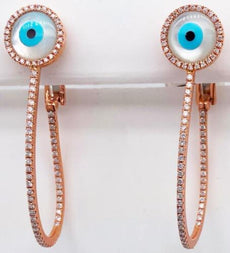 LARGE .71CT DIAMOND & AAA MOTHER OF PEARL 14KT ROSE GOLD 3D INSIDE OUT EARRINGS