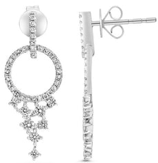 ESTATE .53CT DIAMOND 14K WHITE GOLD 3D ROUND CLUSTER FLORAL FUN HANGING EARRINGS