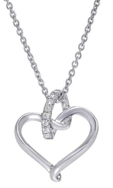 ESTATE .05CT DIAMOND 18KT WHITE GOLD 3D CLASSIC LOVE KNOT HEART FLOATING PENDANT