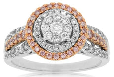 0.80CT WHITE & PINK DIAMOND 14KT WHITE & ROSE GOLD CLUSTER FLOWER FRIENDSHIP RING