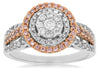 0.80CT WHITE & PINK DIAMOND 14KT WHITE & ROSE GOLD CLUSTER FLOWER FRIENDSHIP RING