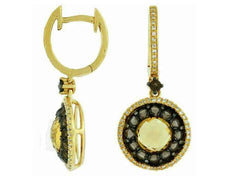 2.69CT DIAMOND AAA CITRINE & SMOKY TOPAZ 14K YELLOW GOLD ROUND HANGING EARRINGS