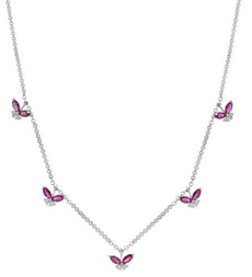 1.18CT DIAMOND & AAA RUBY 14KT WHITE GOLD 3D ROUND & MARQUISE BUTTERFLY NECKLACE