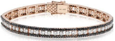 5.94CT WHITE & BLACK DIAMOND 14KT ROSE GOLD 3 ROW ETERNITY LOVE TENNIS BRACELET