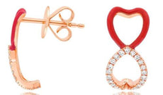 .20CT DIAMOND & RED ENAMEL 14KT ROSE GOLD 3D LUCKY HORSEHOE HANGING EARRINGS