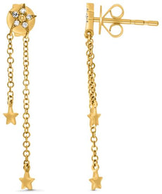 .05CT DIAMOND 14K YELLOW GOLD MULTI STAR BY THE YARD CHANDELIER HANGING EARRINGS