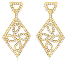 .50CT DIAMOND 14K YELLOW GOLD MULTI LEAF GEOMETRICAL TRIANGULAR HANGING EARRINGS