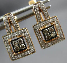 .35CT WHITE & MOCHA DIAMOND 14K WHITE & ROSE GOLD 3D FILIGREE HANGING EARRINGS