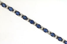 4.12CT DIAMOND & AAA SAPPHIRE 14KT WHITE GOLD OVAL BEZEL FLOWER BANGLE BRACELET
