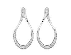 ESTATE .54CT DIAMOND 14KT WHITE GOLD 3D TEAR DROP SIDEWAY HOOP HANGING EARRINGS