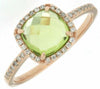 ESTATE 1.75CT DIAMOND & AAA PERIDOT 14KT ROSE GOLD CUSHION HALO SQUARE FUN RING