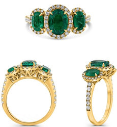 2.57CT DIAMOND & AAA EMERALD 18KT YELLOW GOLD 3D OVAL & ROUND ENGAGEMENT RING