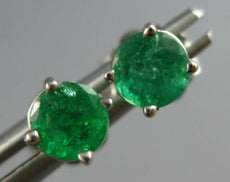 ESTATE .60CT AAA EMERALD 14KT WHITE GOLD 3D ROUND 4 PRONG STUD EARRINGS #27749