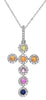 .74CT DIAMOND & AAA MULTI COLOR SAPPHIRE 14KT WHITE GOLD CROSS FLOATING PENDANT