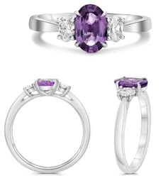 1.40CT DIAMOND & AAA PINK SAPPHIRE PLATINUM OVAL 3 STONE CLASSIC ENGAGEMENT RING