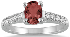 1.23CT DIAMOND & AAA GARNET 14KT WHITE GOLD OVAL & ROUND LUCIDA FRIENDSHIP RING