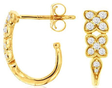 .33CT DIAMOND 14KT YELLOW GOLD 3D ROUND FILIGREE DOUBLE FLOWER UMBRELLA EARRINGS