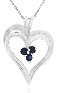 .10CT AAA SAPPHIRE 14KT WHITE GOLD 3D 3 STONE DOUBLE HEART LOVE FLOATING PENDANT