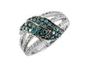 .83CT WHITE & BLUE DIAMOND 14KT WHITE & BLACK GOLD 3D DOUBLE LEAF MULTI ROW RING