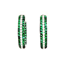 3.58CT DIAMOND & AAA EMERALD 18KT WHITE GOLD THREE ROW INSIDE OUT HOOP EARRINGS