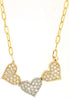.55CT DIAMOND 14KT TRI COLOR GOLD ROUND CLASSIC PAVE TRIPLE HEART LOVE NECKLACE