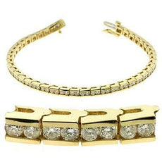 2.94CT DIAMOND 14KT YELLOW GOLD 3D CLASSIC ROUND 2 STONE CHANNEL TENNIS BRACELET