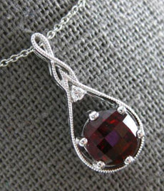 1.89CT DIAMOND & AAA GARNET 14KT WHITE GOLD TEAR DROP FILIGREE FLOATING PENDANT