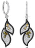3.33CT WHITE BLACK & FANCY YELLOW DIAMOND 18K WHITE GOLD 3D DOUBLE LEAF EARRINGS