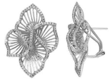 LARGE .61CT DIAMOND 14KT WHITE GOLD 3D DOUBLE INFINITY FLOWER CLIP ON EARRINGS