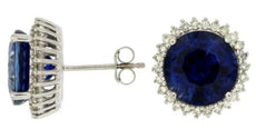 LARGE 10.60CT DIAMOND & AAA SAPPHIRE 14KT WHITE GOLD 3D ROUND HALO STUD EARRINGS