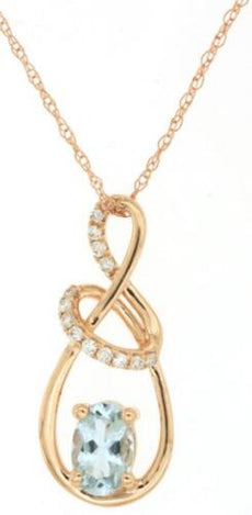.50CT DIAMOND & AAA AQUAMARINE 14KT ROSE GOLD 3D OVAL & ROUND TEAR DROP PENDANT
