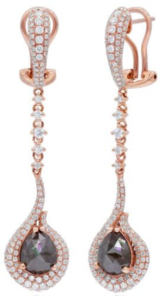 LARGE 5.82CT WHITE & ICE DIAMOND 18KT ROSE GOLD 3D PEAR SHAPE & ROUND EARRINGS