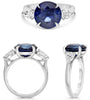 6.19CT DIAMOND & AAA SAPPHIRE PLATINUM ROUND & PEAR SHAPE 3 STONE CLASSIC RING
