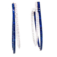 2.49CT DIAMOND & AAA SAPPHIRE 18KT WHITE GOLD 3D ELONGATED OVAL HANGING EARRINGS