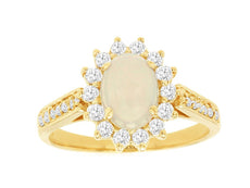 1.35CT DIAMOND & AAA OPAL 14KT YELLOW GOLD 3D CLASSIC OVAL & ROUND FLOWER RING