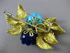 ANTIQUE LARGE DIAMOND LAPIS & TURQUOISE 18KT GOLD 3D FLOWER PIN BROOCH 24083