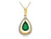 .78CT DIAMOND & AAA EMERALD 14K 2 TONE GOLD PEAR SHAPE & ROUND TEAR DROP PENDANT