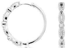 ESTATE .52CT DIAMOND 14KT WHITE GOLD ROUND INFINITY HUGGIE HOOP HANGING EARRINGS