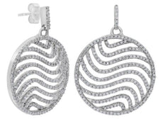 ESTATE 1.04CT DIAMOND 14KT WHITE GOLD CIRCULAR MULTI SWIRL FUN HANGING EARRINGS