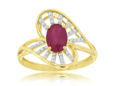 1.01CT DIAMOND & AAA RUBY 14KT YELLOW GOLD OVAL & ROUND CRISS CROSS FLOWER RING