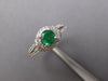 ESTATE 1.18CT DIAMOND & AAA EMERALD 14K WHITE GOLD ROUND HALO FILIGREE LOVE RING