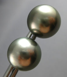 ESTATE LARGE AAA TAHITIAN PEARL 14KT WHITE GOLD 3D 12.5MM CLASSIC STUD EARRINGS